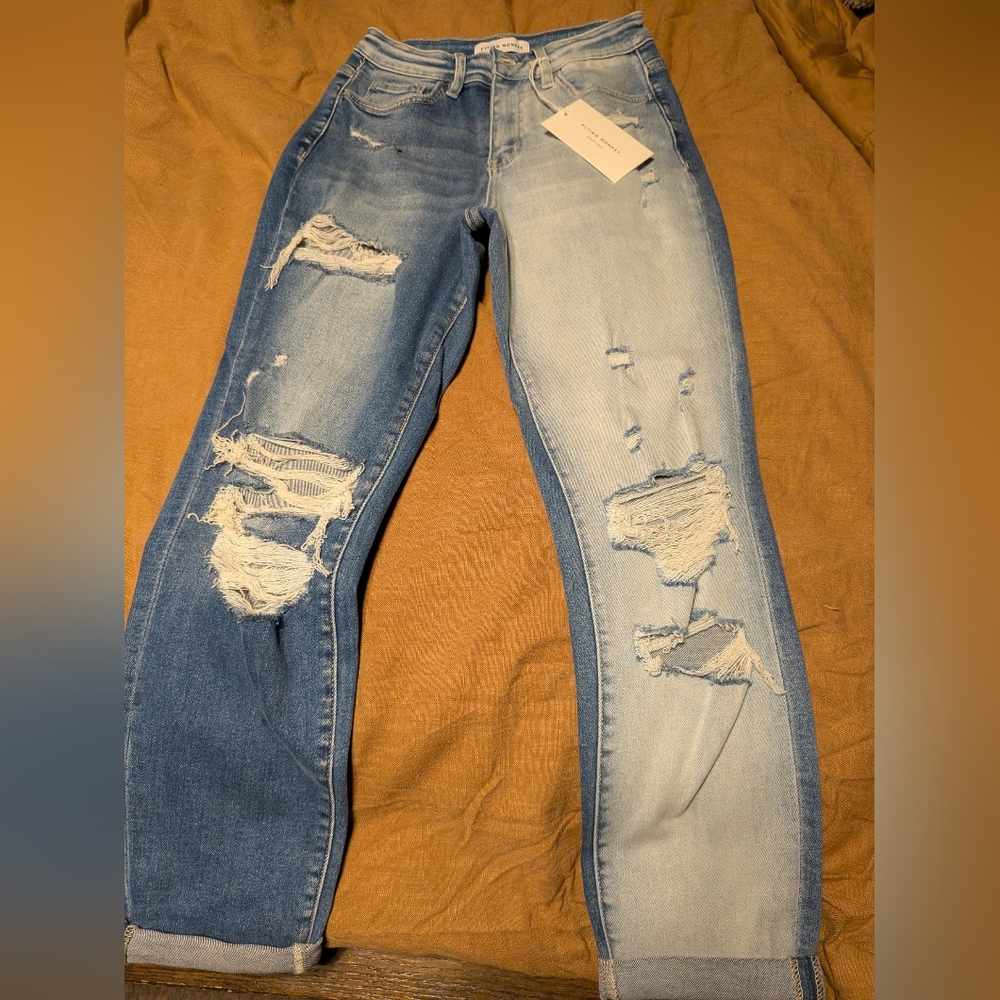 Flying Monkey Light and Dark Blue Distressed Skinny Jeans